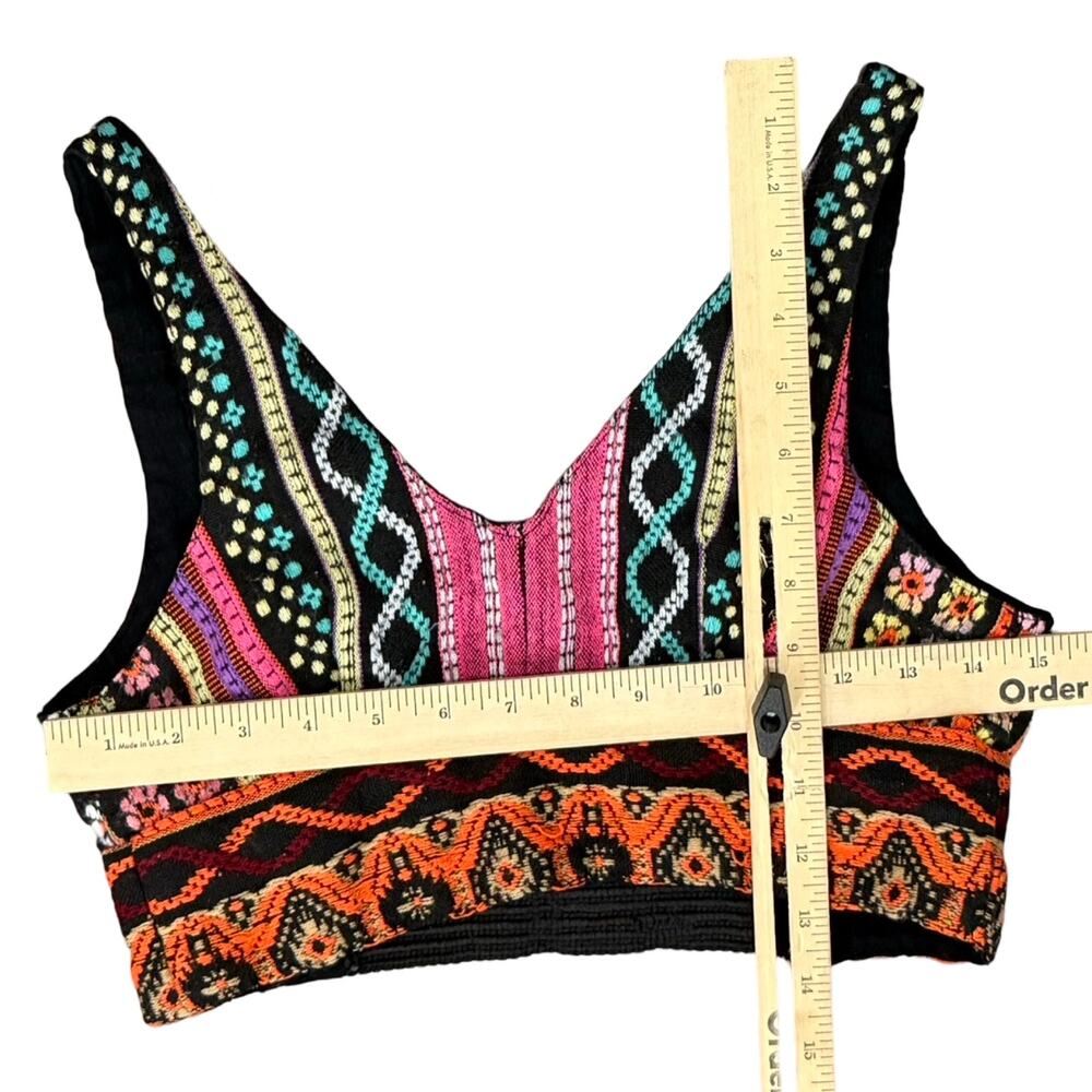 Tribal Festival Black Orange Pink Embroidered Cotton Tank Crop Bra Top size S - Picture 4 of 8